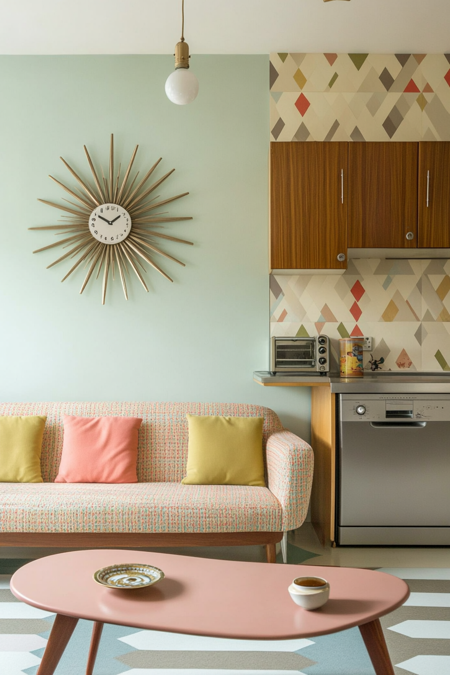 From the 1950s inspired decor with pastel colors and geometric patterns