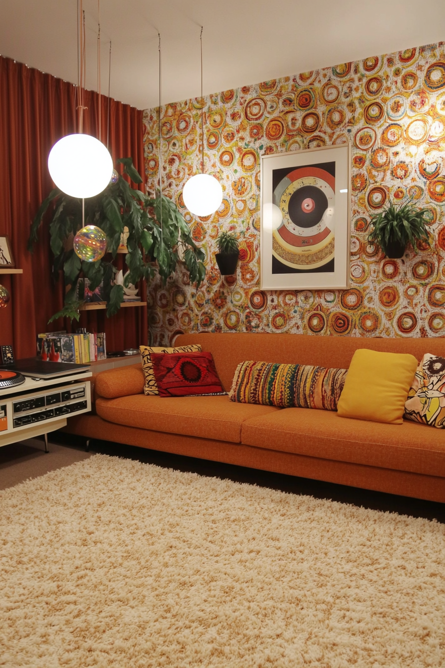 Living room with low sofas and high -flore carpet