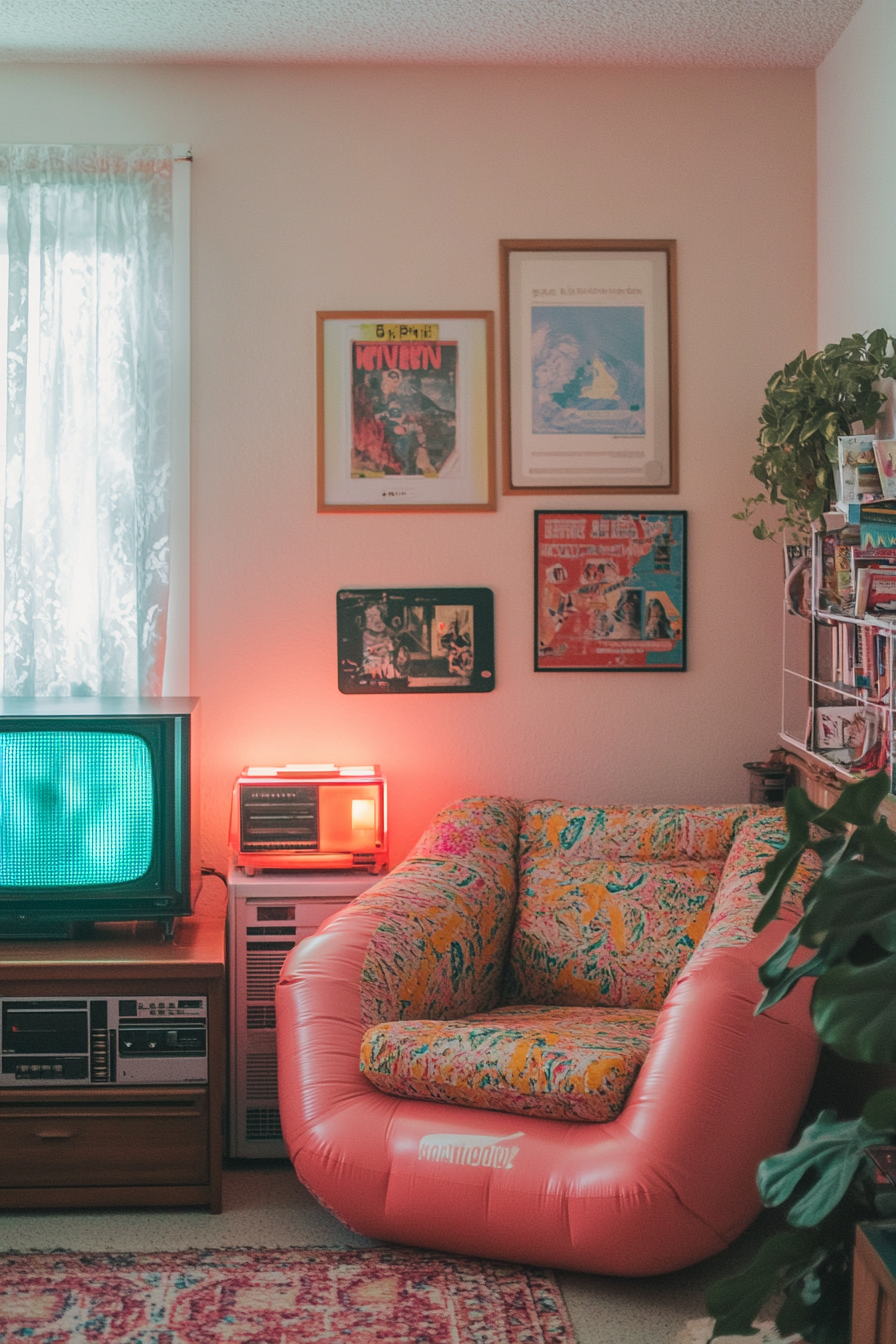 1990s decor with bright colors and strong patterns