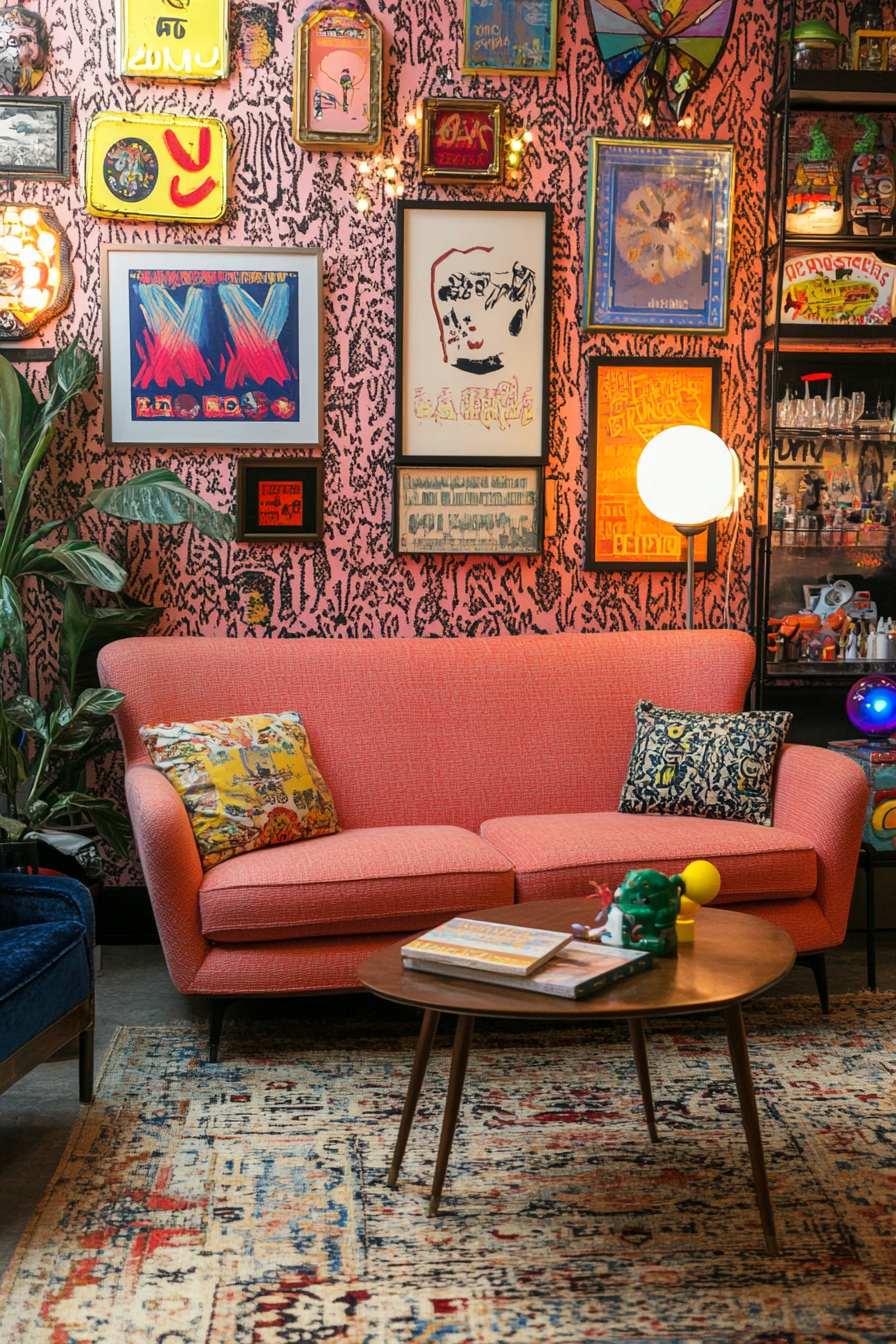 Fancy sofa and retro armchair in an atmospheric room