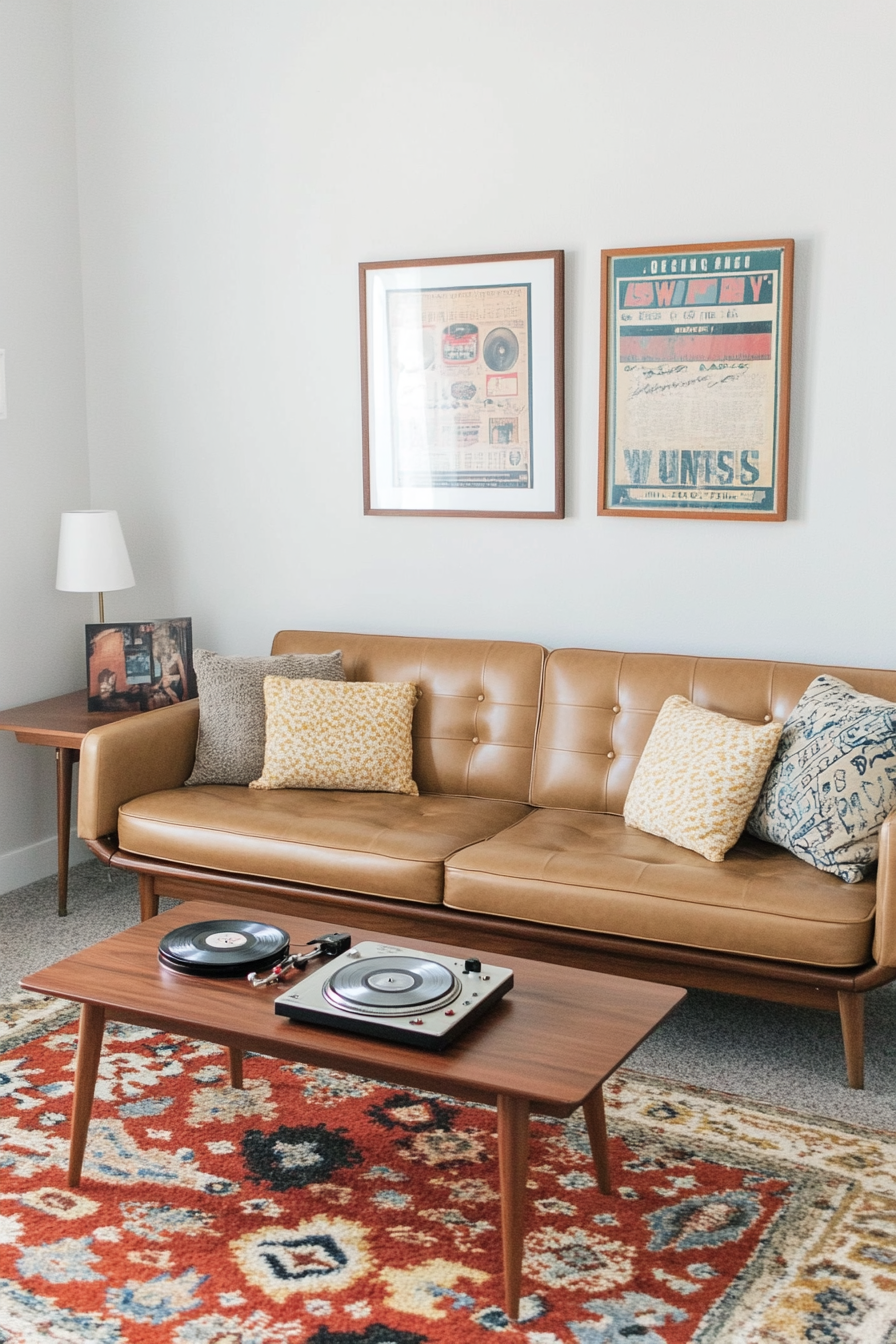 Retro living room with vintage furniture and decor