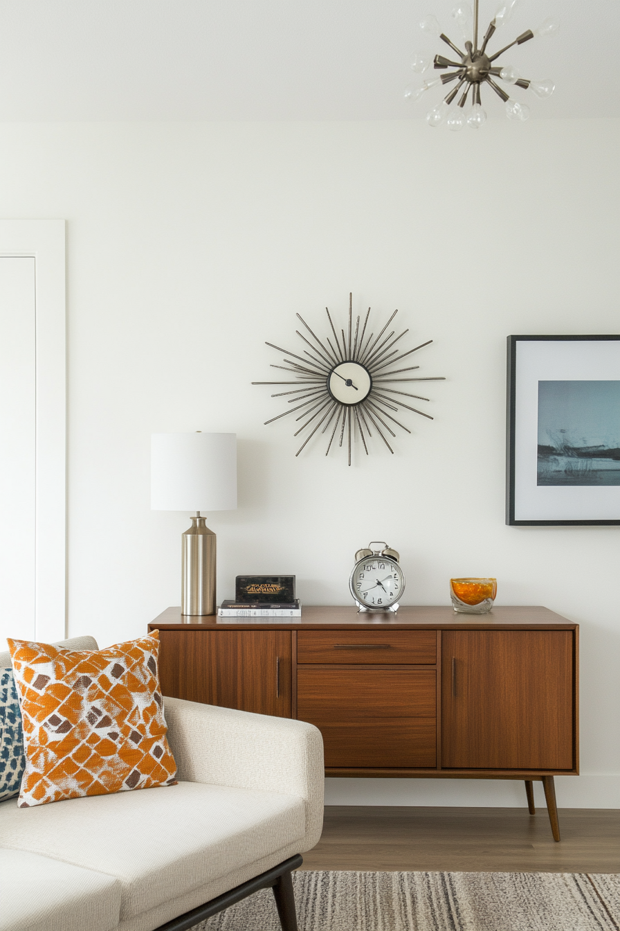 Vintage sideboard and star watch in the retro-modern decor