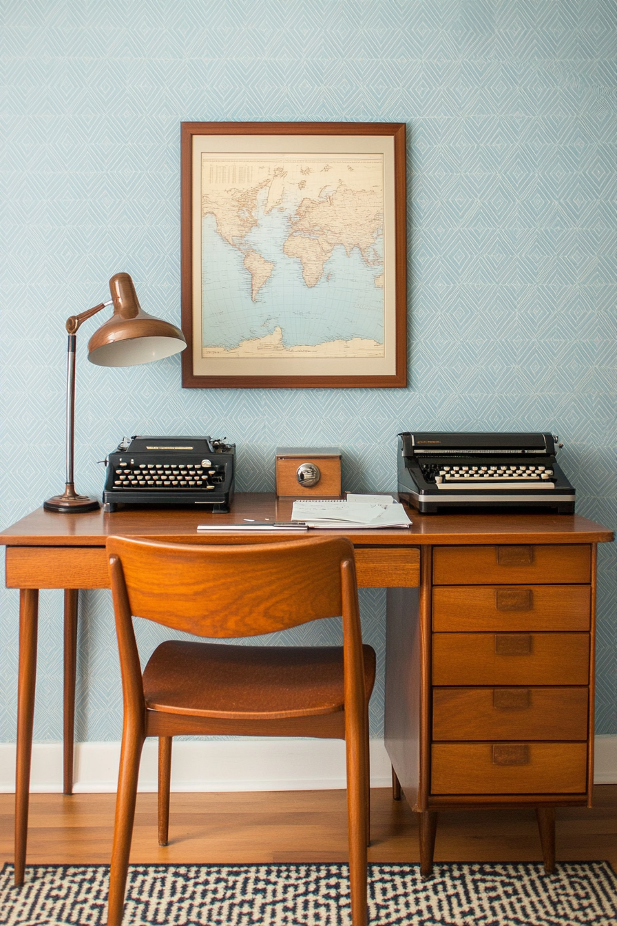 Retro home office with vintage furniture and decor