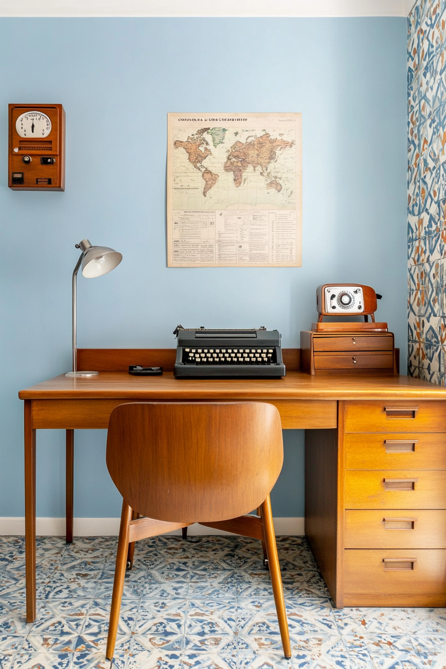 Wood desk and retro office chair in the home office