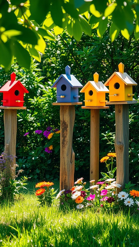 Include colorful birdhouses