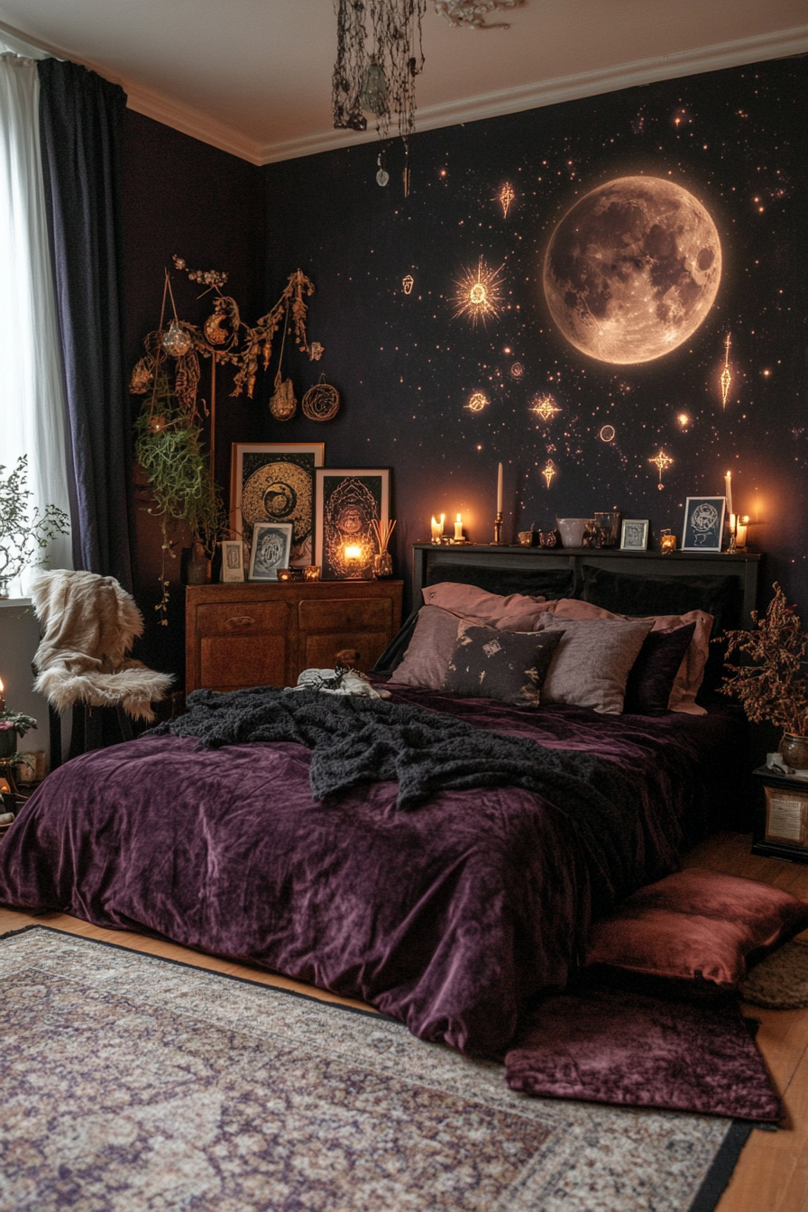 Noble, velvety fabrics and mystical objects in the Witchy-Boho decor