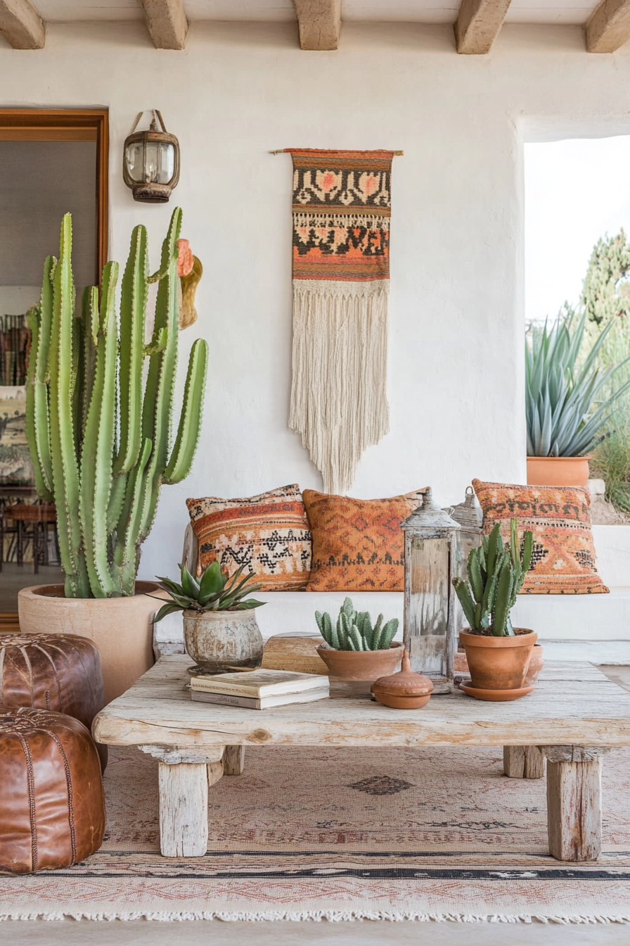 Desolate boho decor with tribal patterns and cacti