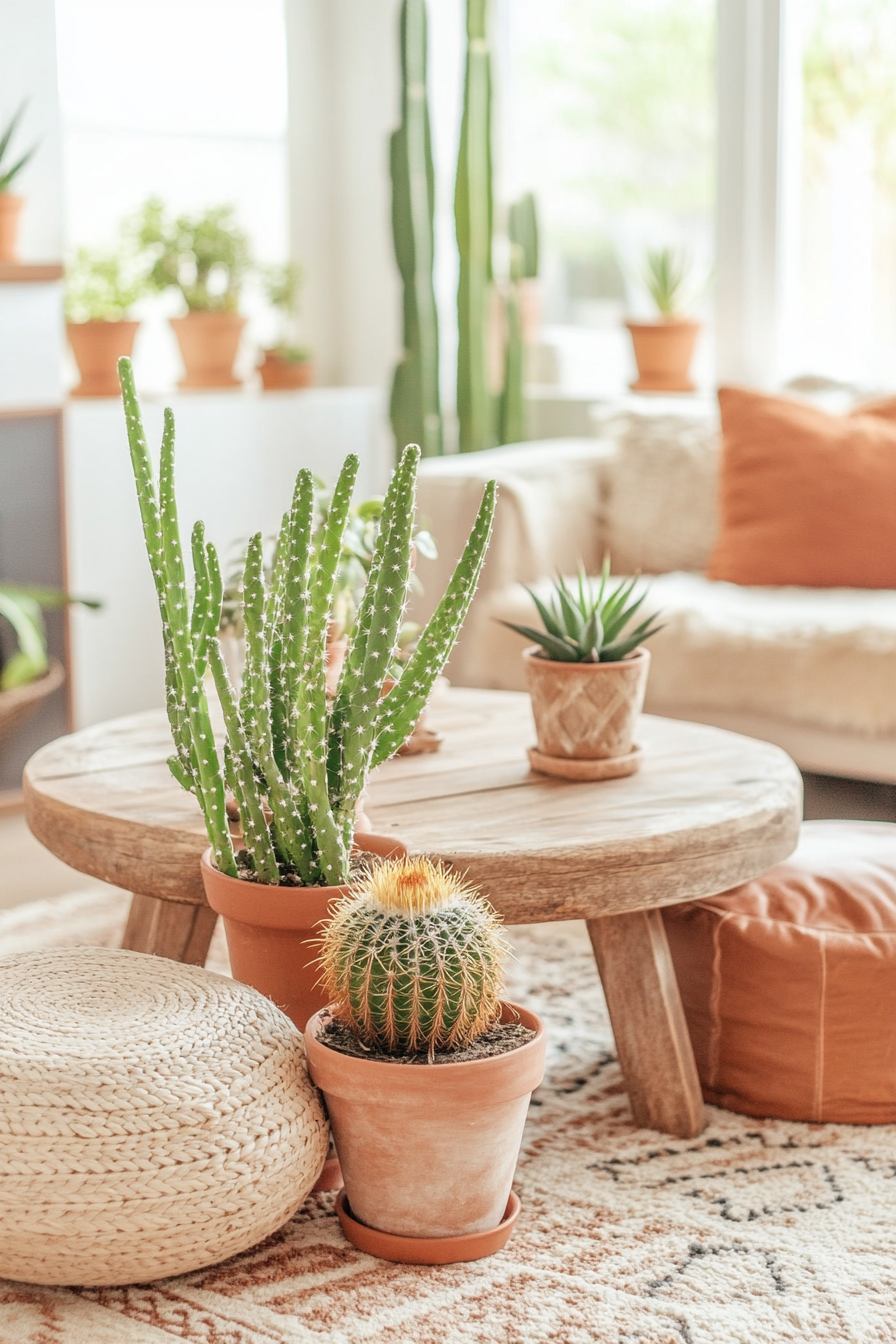 Cacti and succulents in the desert boho decor