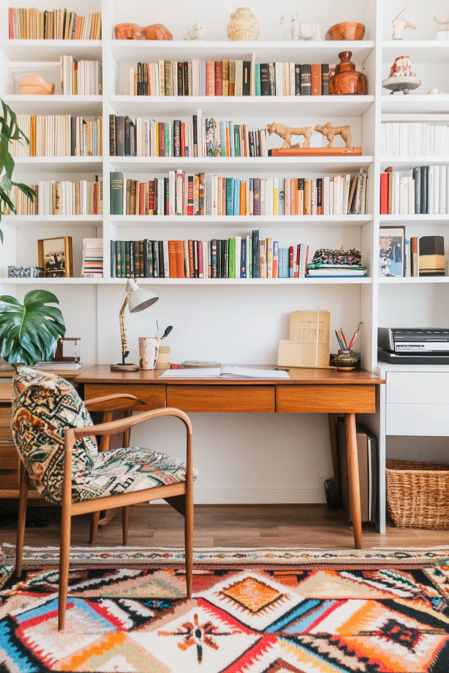 Boho home office with versatile decor and natural materials