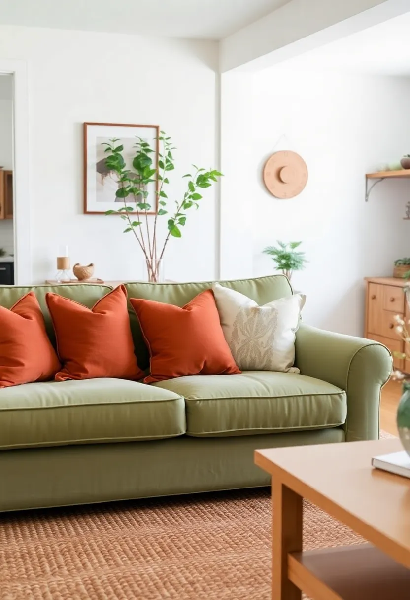 Makeover for furniture: 17 painting and upholstery with earthy terracotta and sage green! - 4. Sage green living room sofa