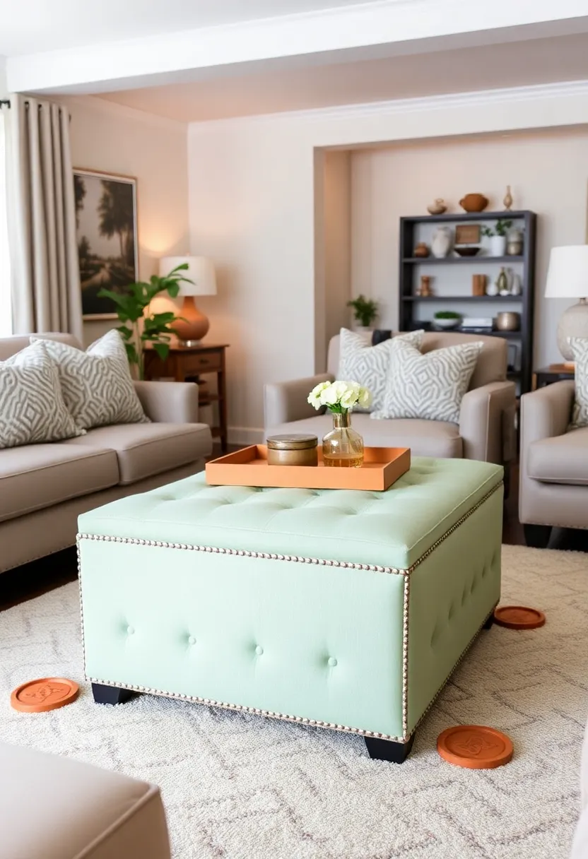 Makeover for furniture: 17 painting and upholstery with earthy terracotta and sage green! - 8. Sage green warehouse Ottoman