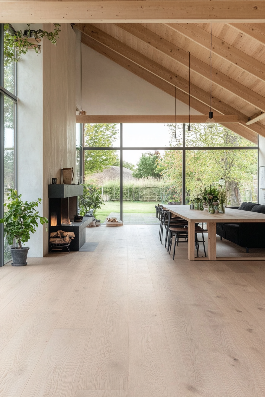 Open plan living area with continuous light houses