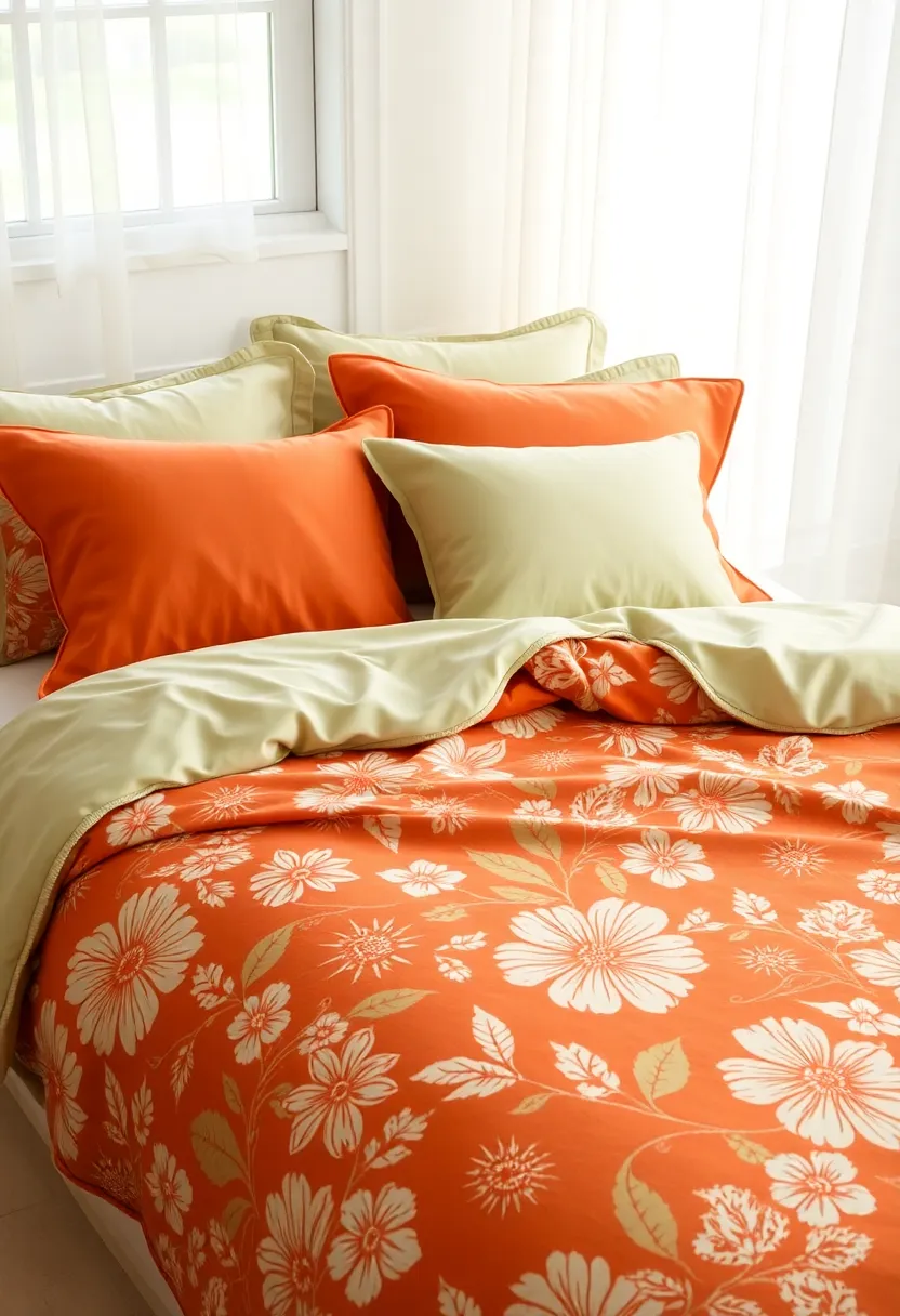 Layers of Textiles: 15 Earthy Terracotta and Sage Green Bedding and Throws for Ultimate Comfort! - 8. Terracotta floral bedspread