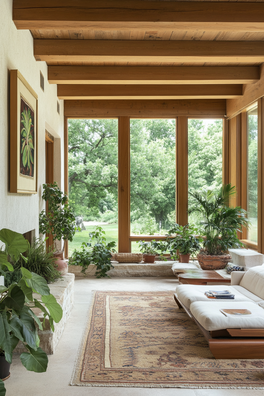 Interior with natural materials and inner plants