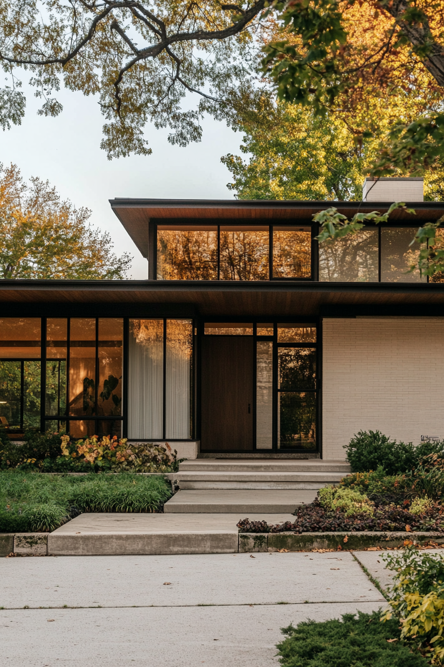 Modern house from the middle of the century with clear lines and large windows