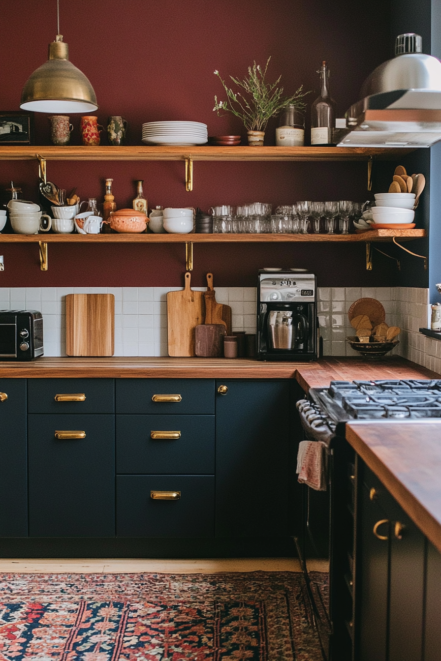 Cabinet kitchen with navy blows and vintage devices