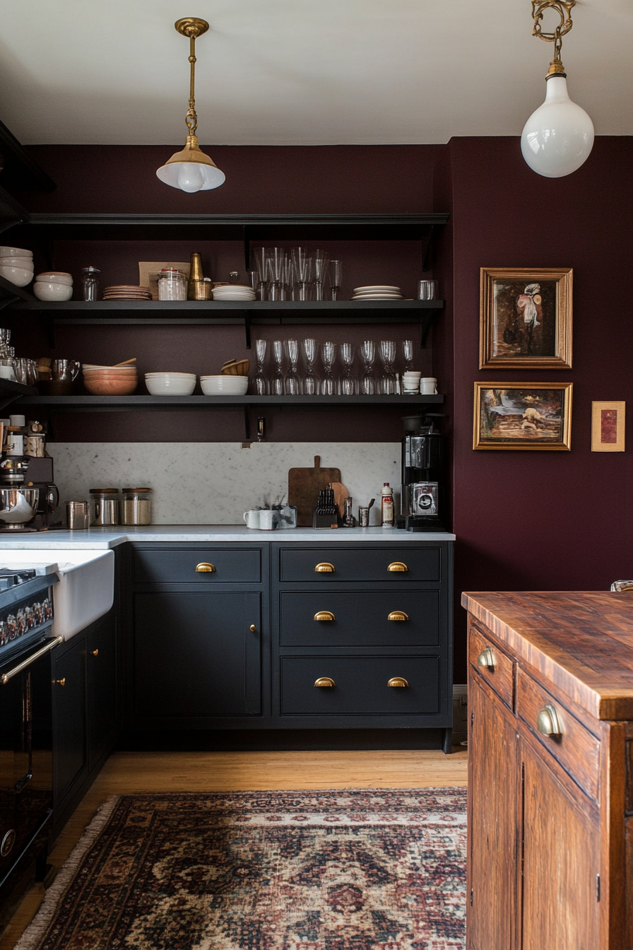 Cabinet kitchen with navy blows and vintage devices