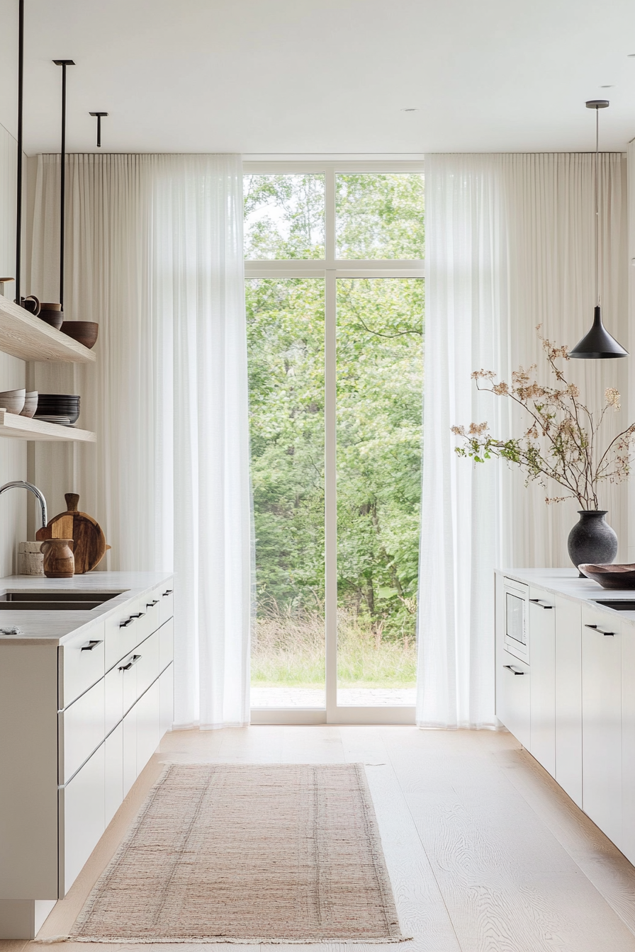 Minimalist decor with handless cupboards and open shelves