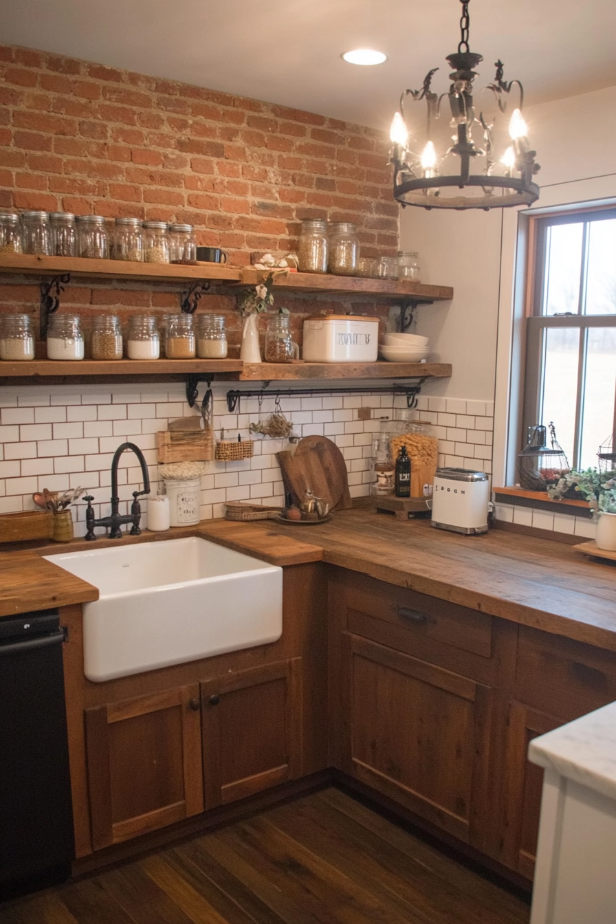 Cabinets made of old wood and worktops from butcher blocks