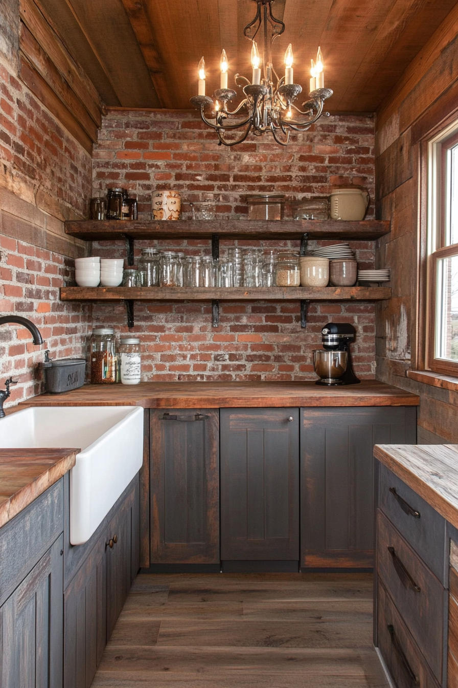 Cabinets made of old wood and worktops from butcher blocks