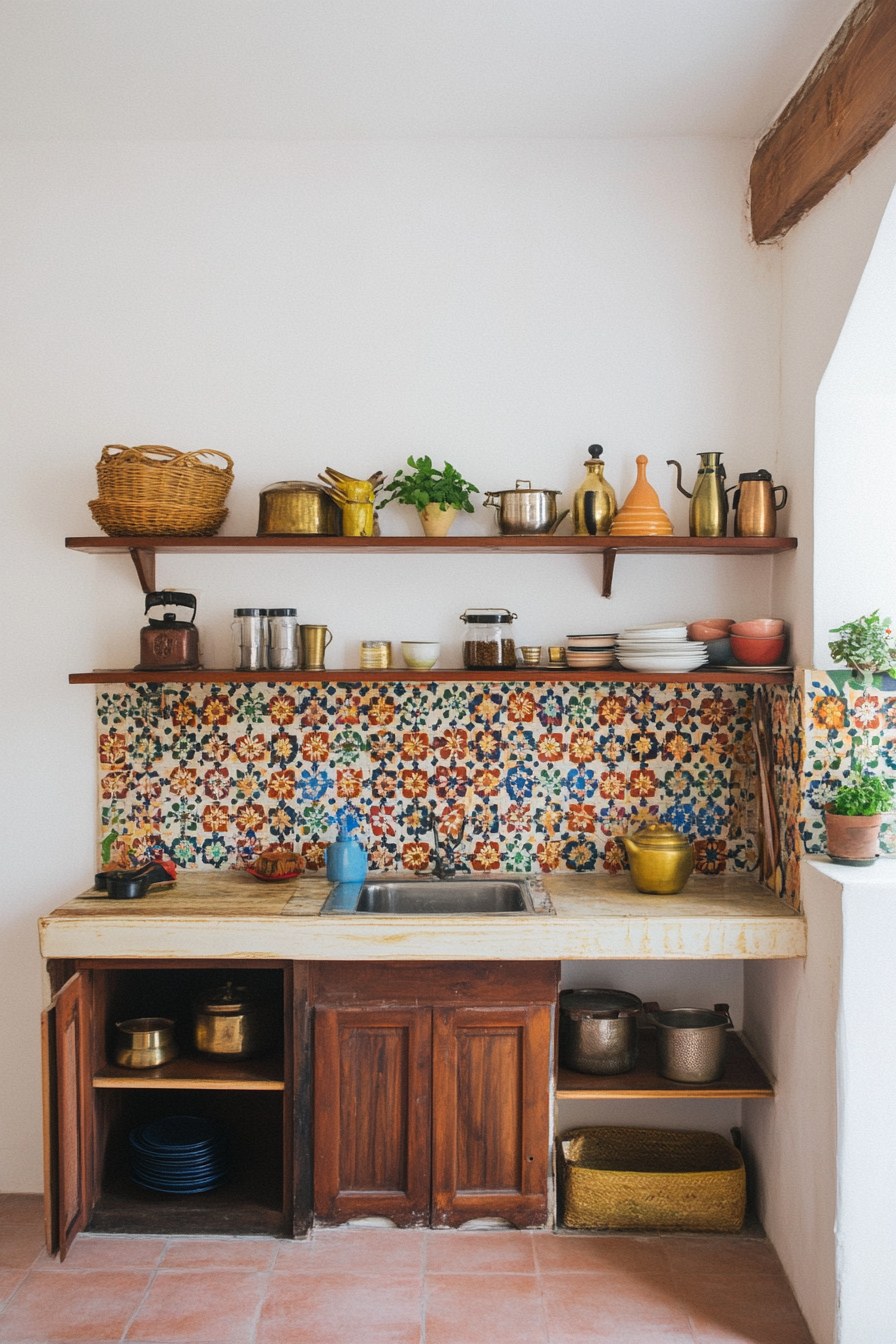 Rich colors, hand -painted tiles and brass utensils