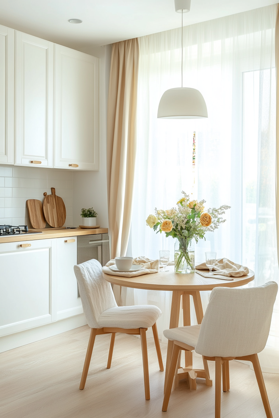 Round table with light wooden surface