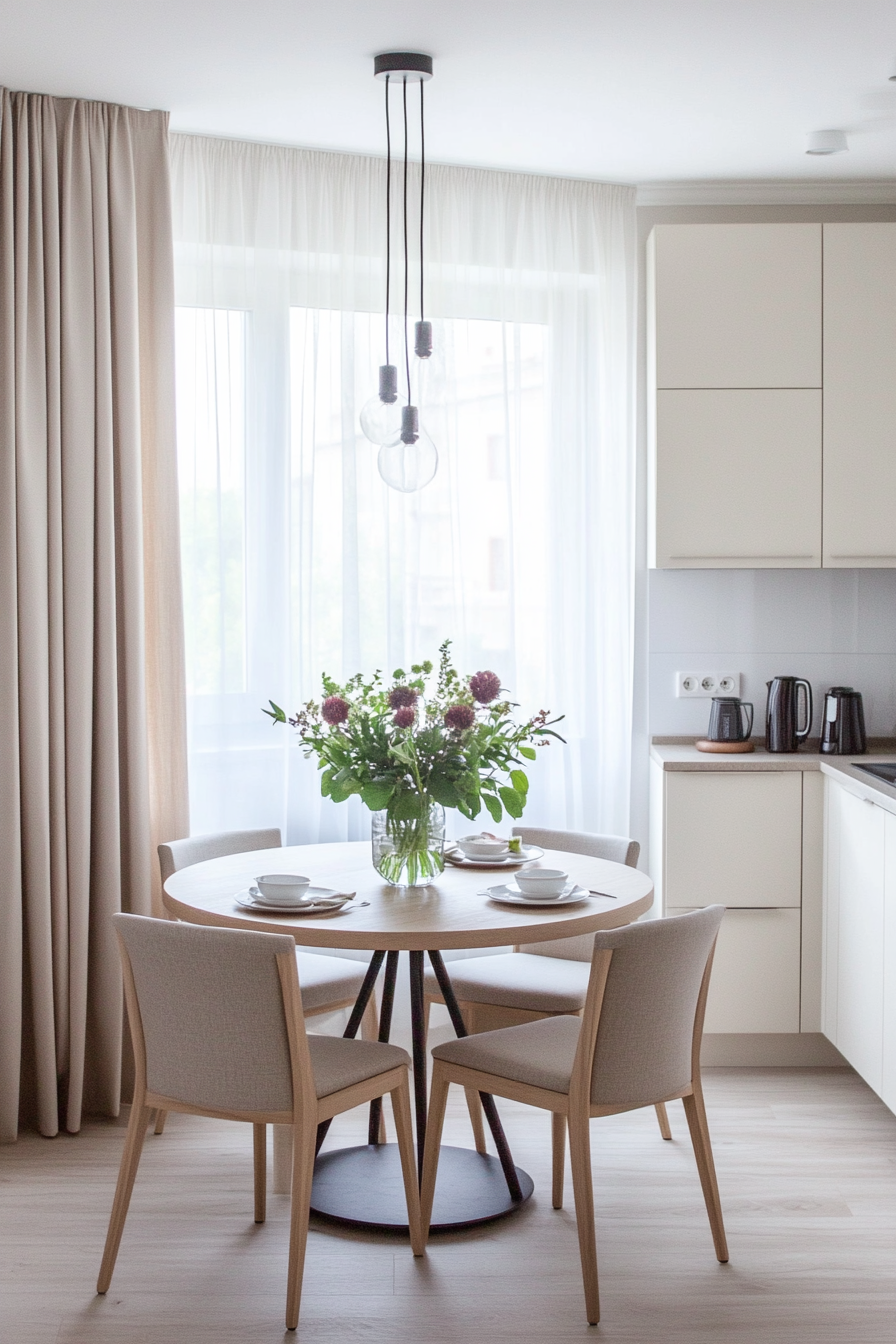 Round table with light wooden surface