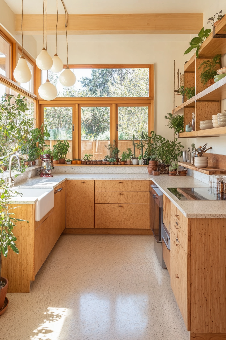 Eco-friendly kitchen with bamboo and recycled wood materials