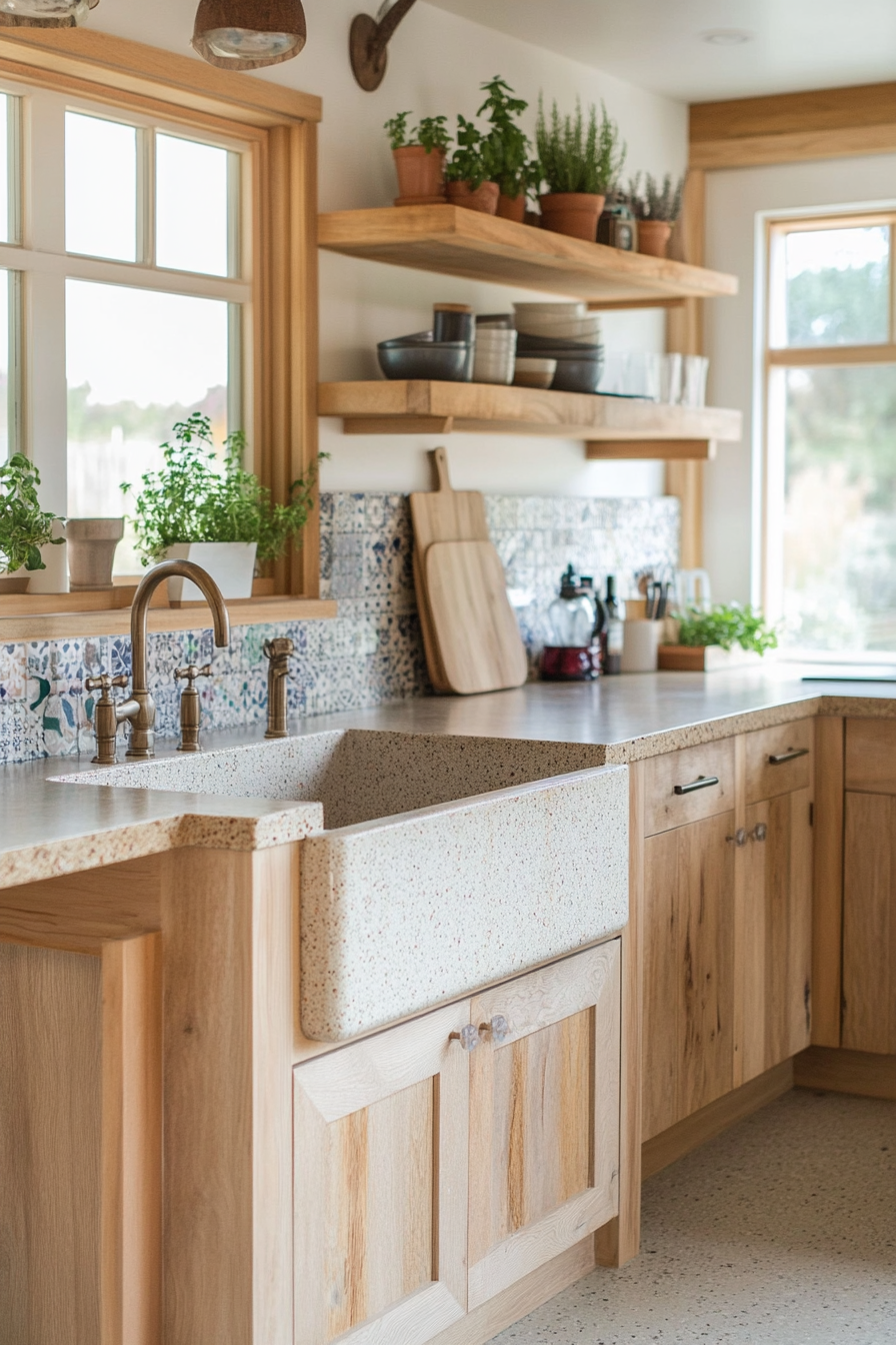 Eco-friendly kitchen with bamboo and recycled wood materials