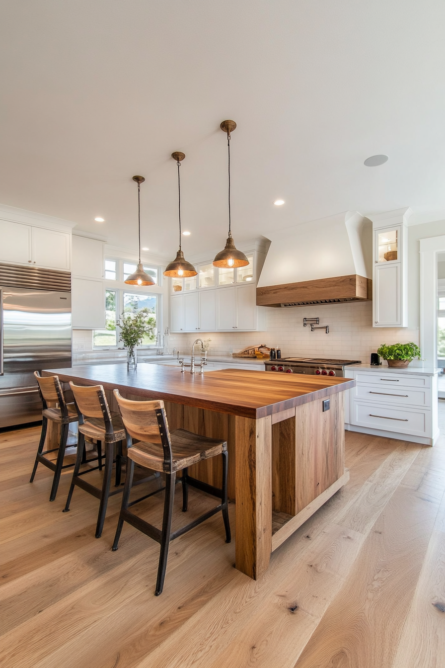 Kitchen with large center island and bar seating