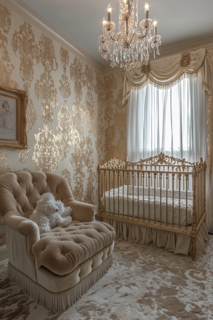 Gilded, glamorous baby room