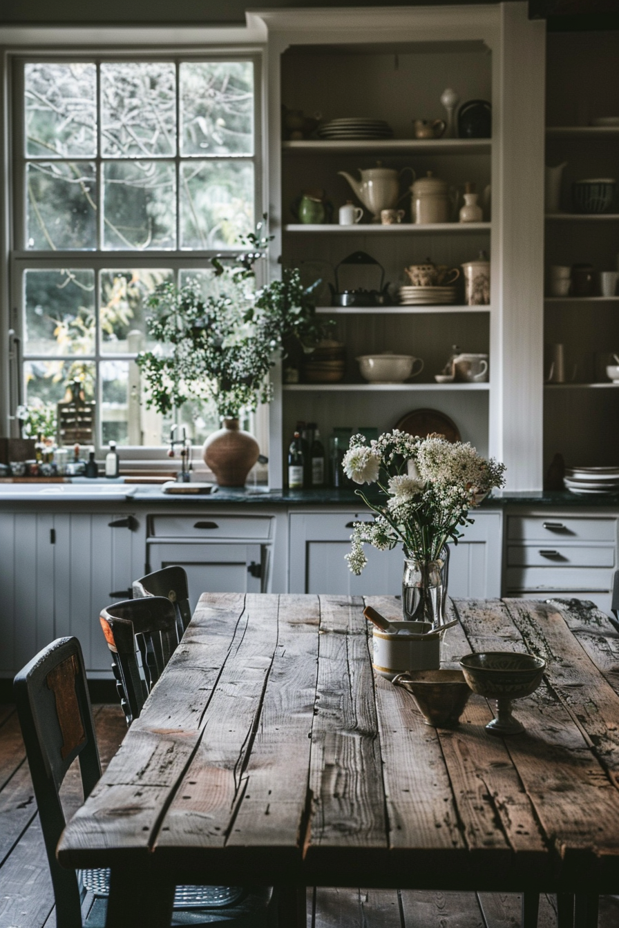 Rustic wooden dining table