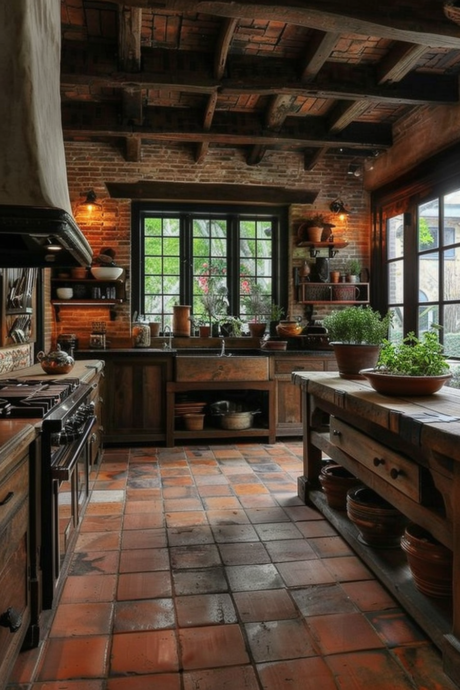 Warm terracotta tiles for a rustic kitchen