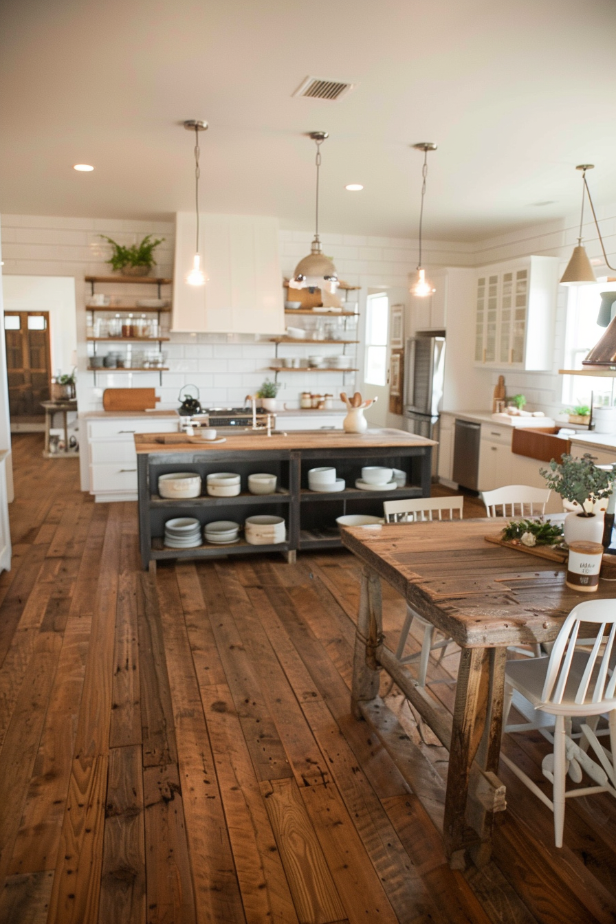 Classic, rustic wooden floor for a cozy kitchen