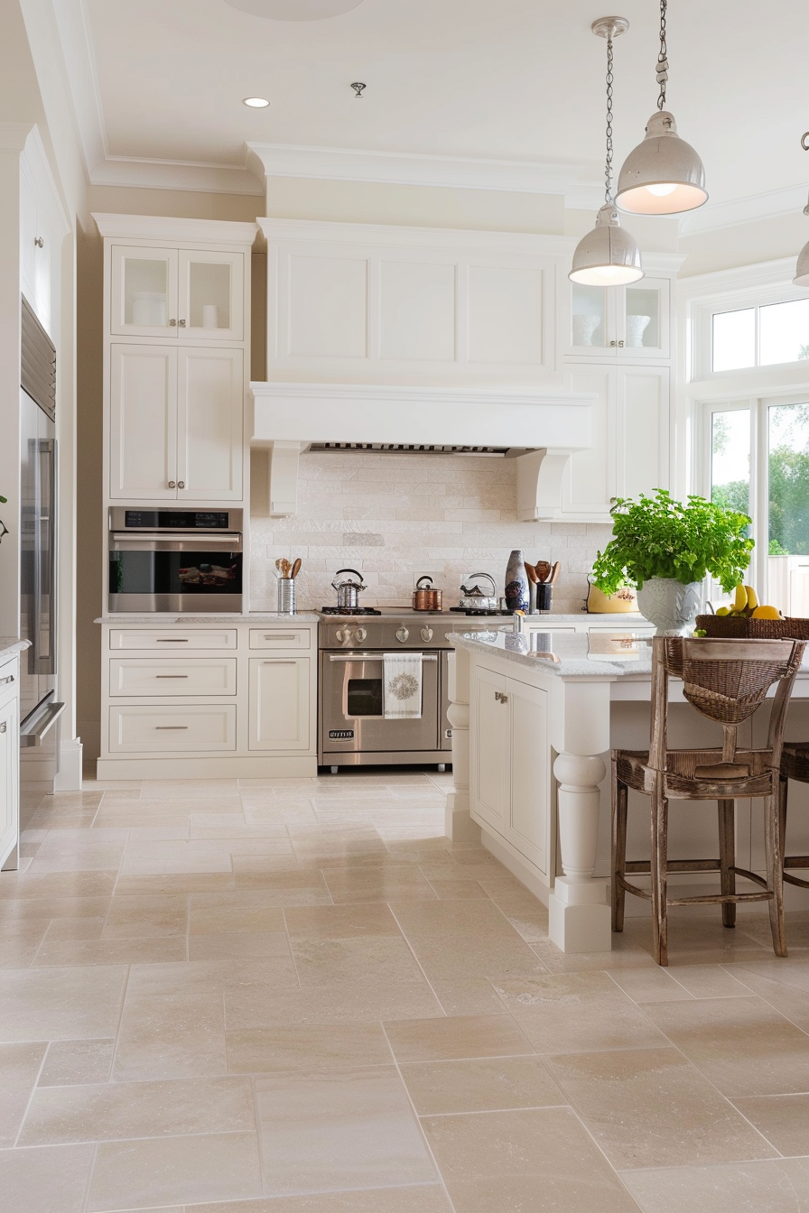 Elegant beige tiles for a classic kitchen