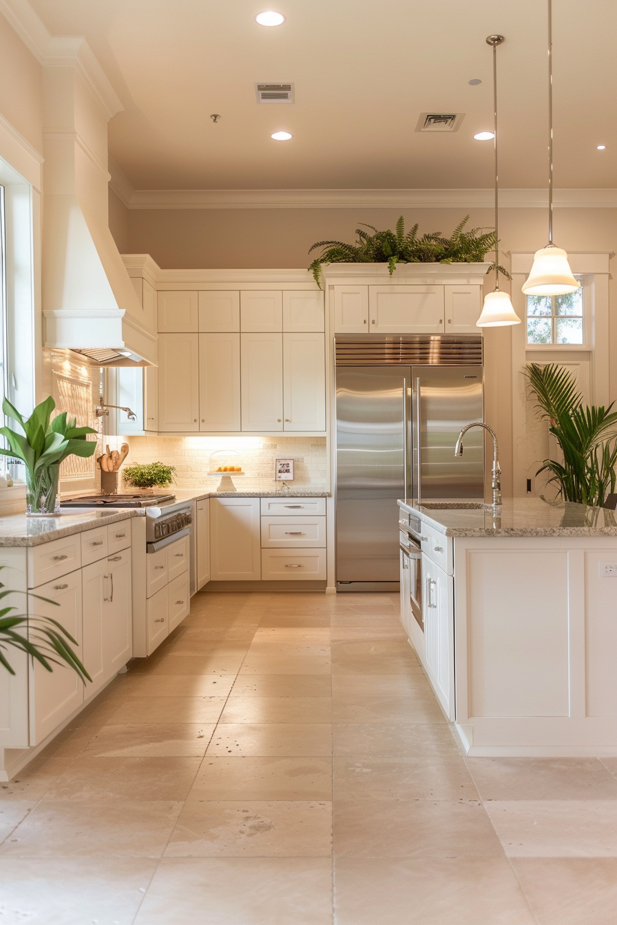 Elegant beige tiles for a classic kitchen