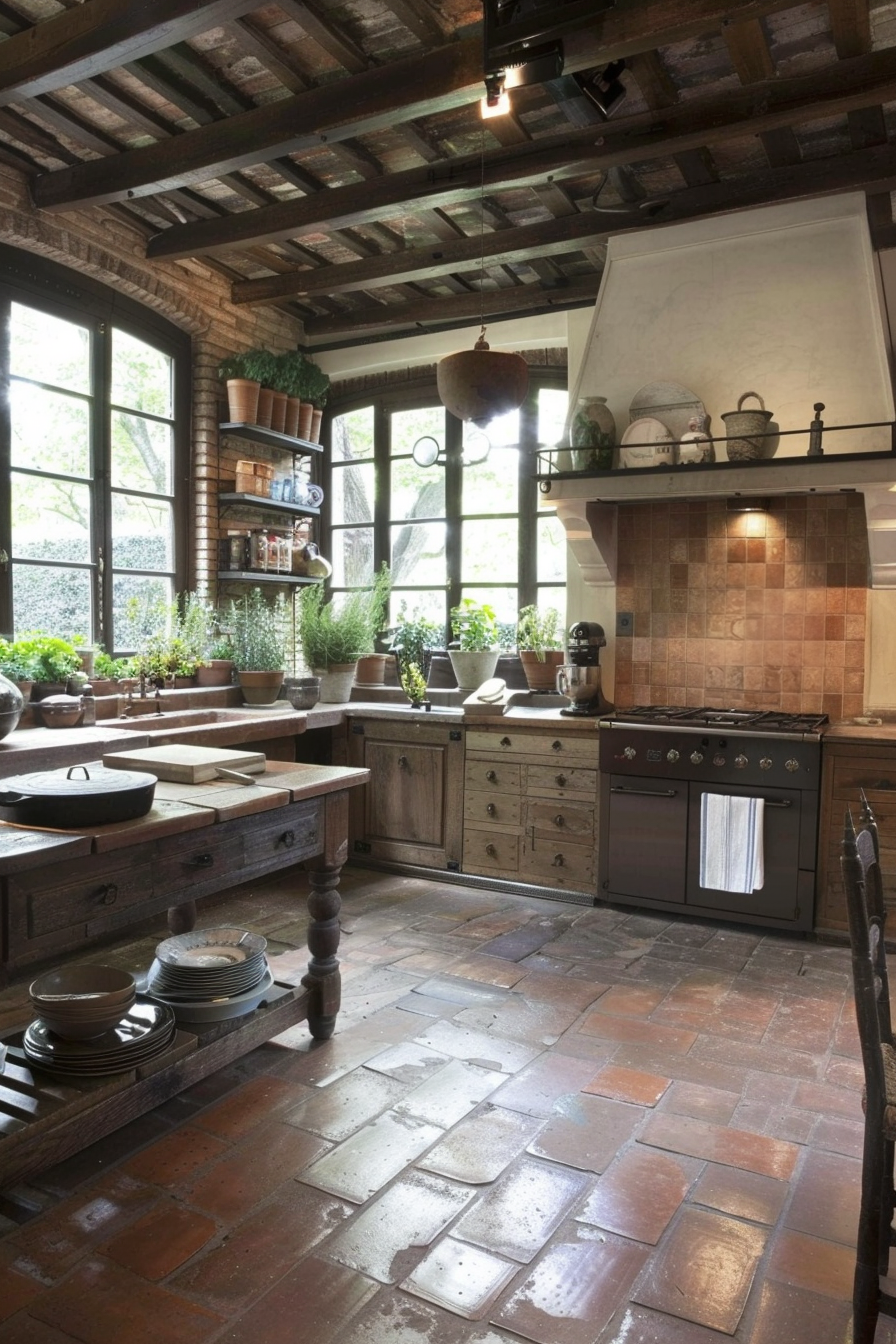 Charming terracotta tiles for a rustic kitchen