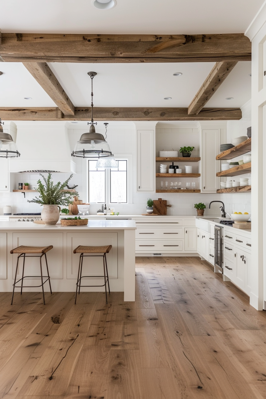 Rustic oak flooring for a warm kitchen