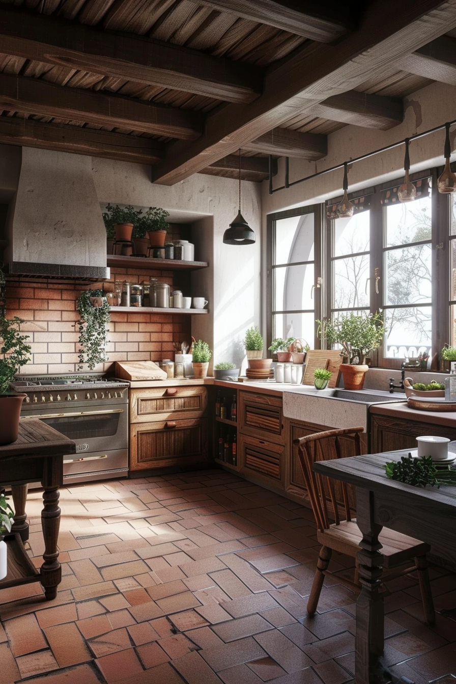 Charming terracotta tiles for a rustic kitchen