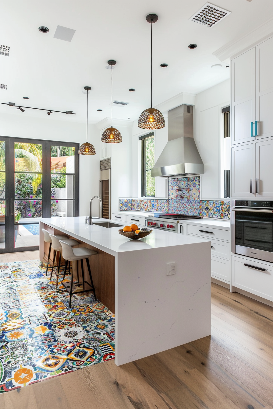 Eclectic, unique tile patterns for an ornate kitchen