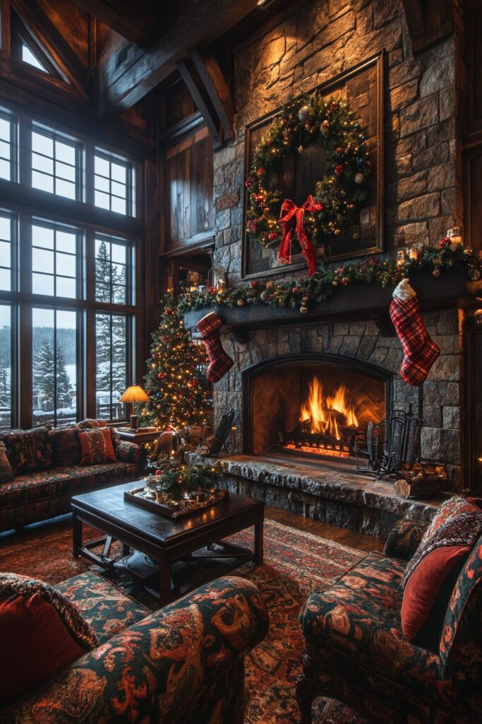 Cozy fireplace burning point