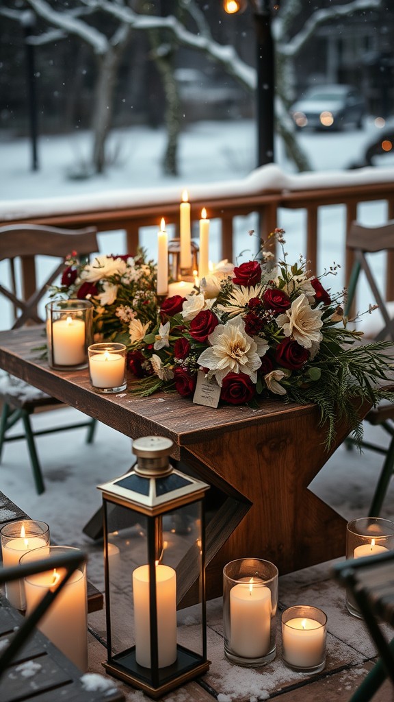 Seasonal flower arrangements with candles