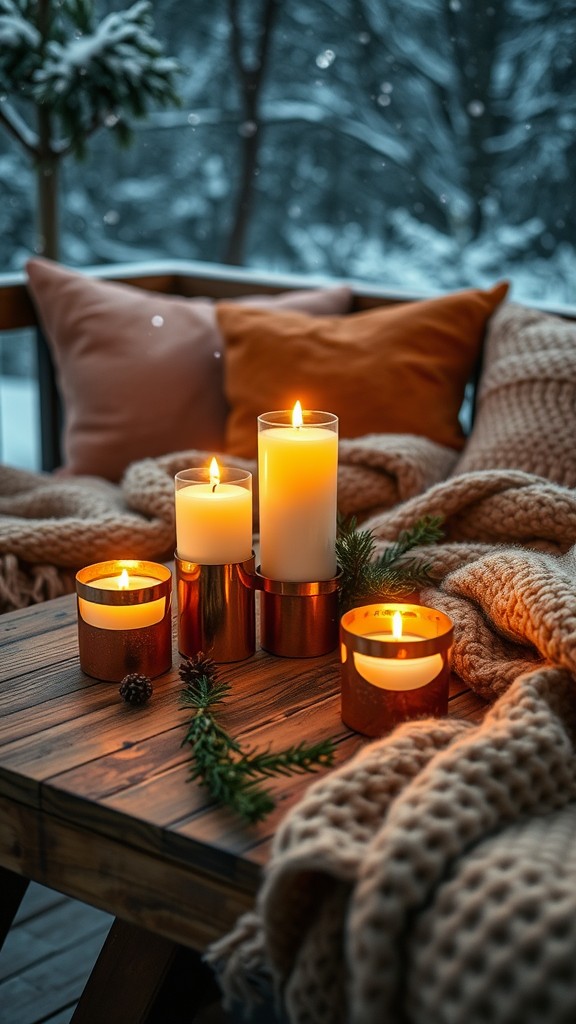 Copper or gold accents with candles