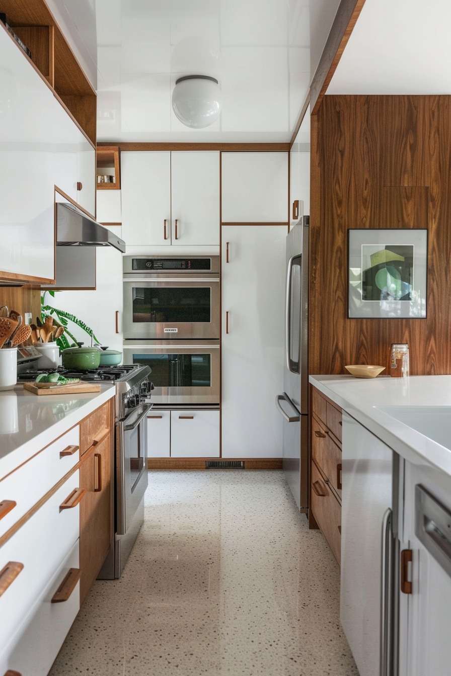 Highly shiny upper cupboards and matt lower cupboards