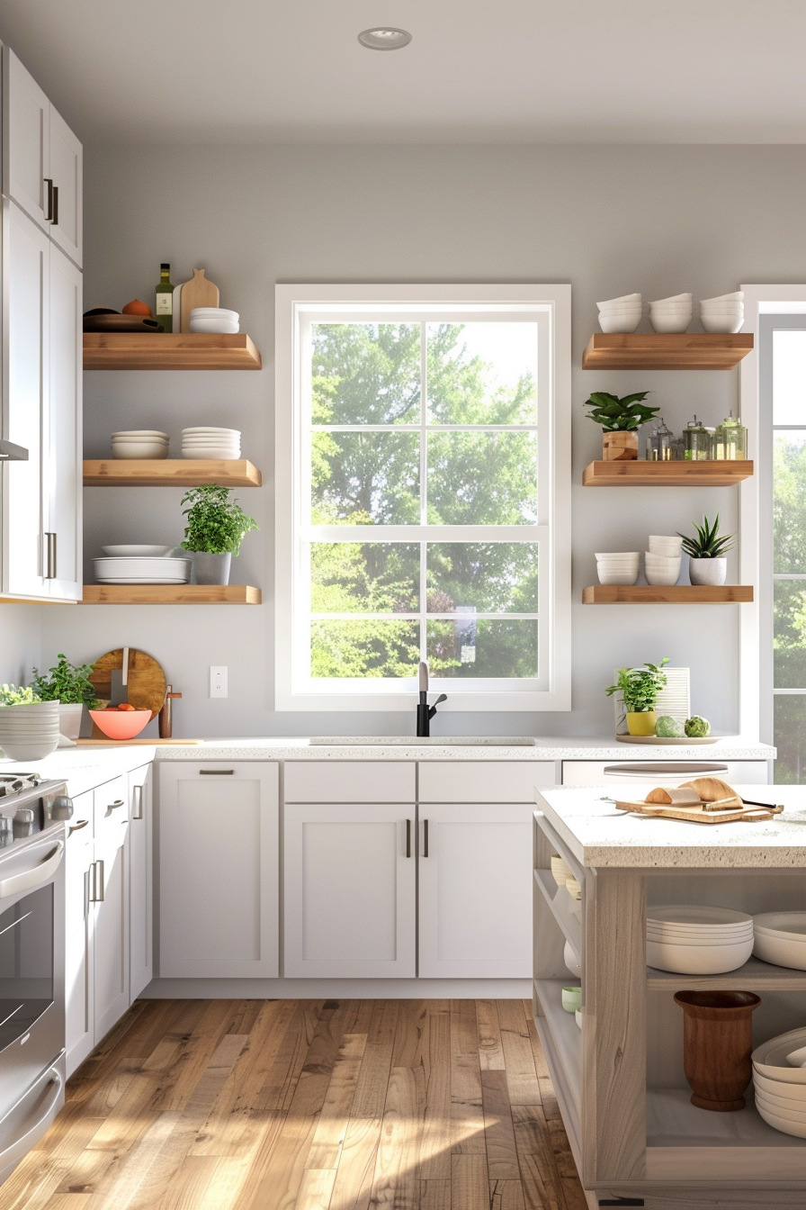 Highly glossy white cupboards in a small kitchen