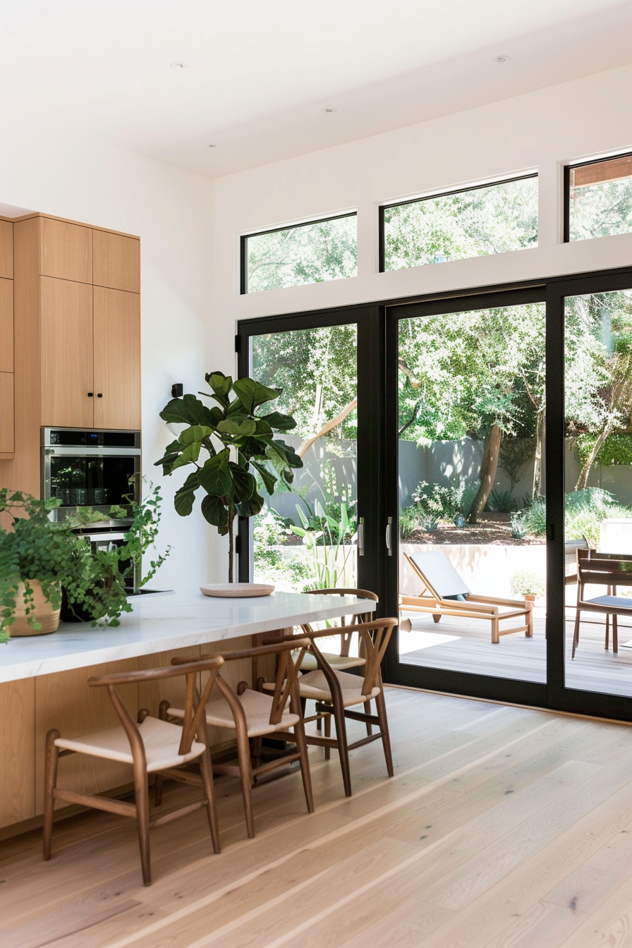 Large glass doors that open on a terrace