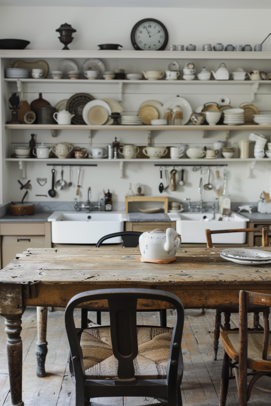 Vintage elements like an ancient wooden table