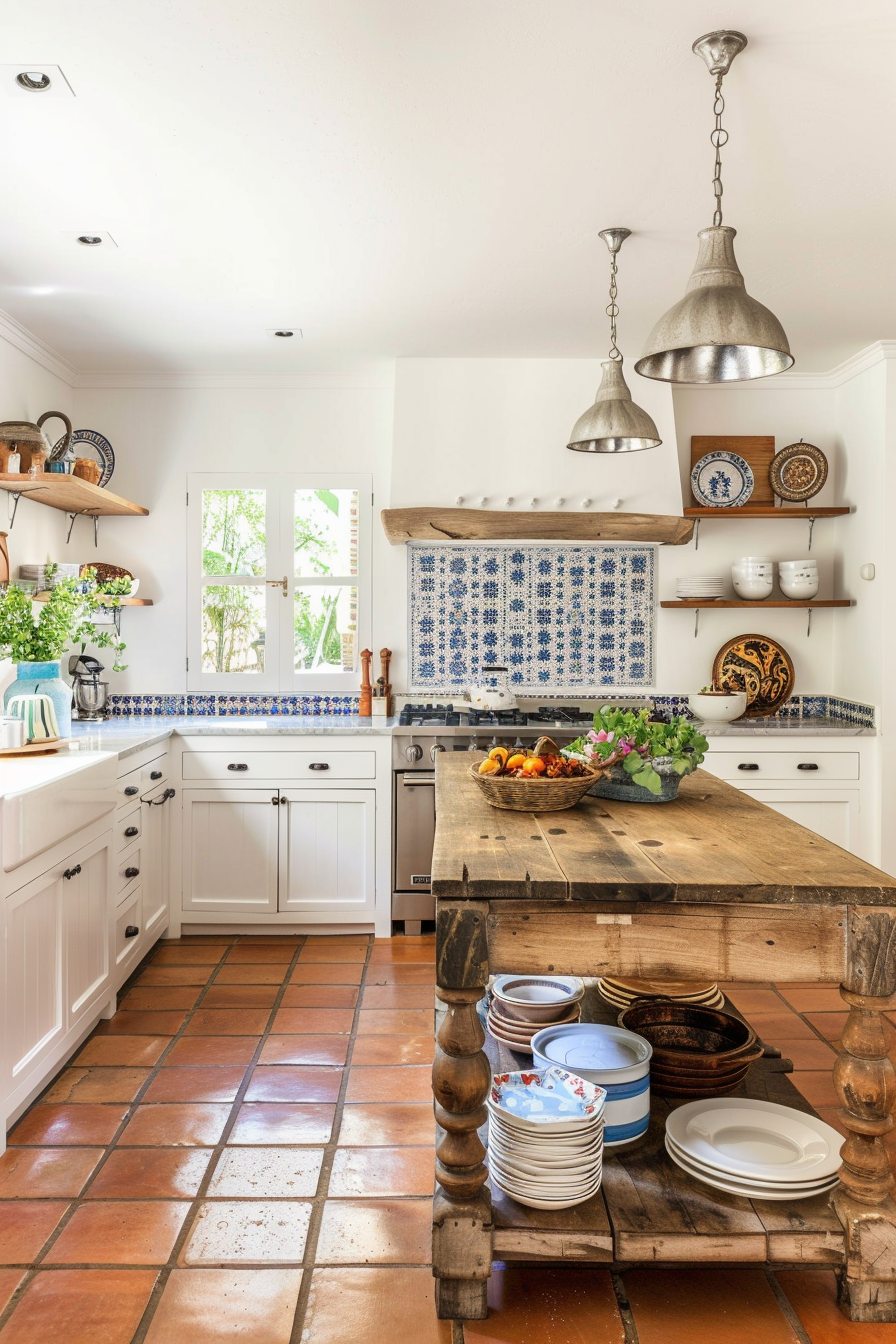 Patterned tile floor in French cuisine