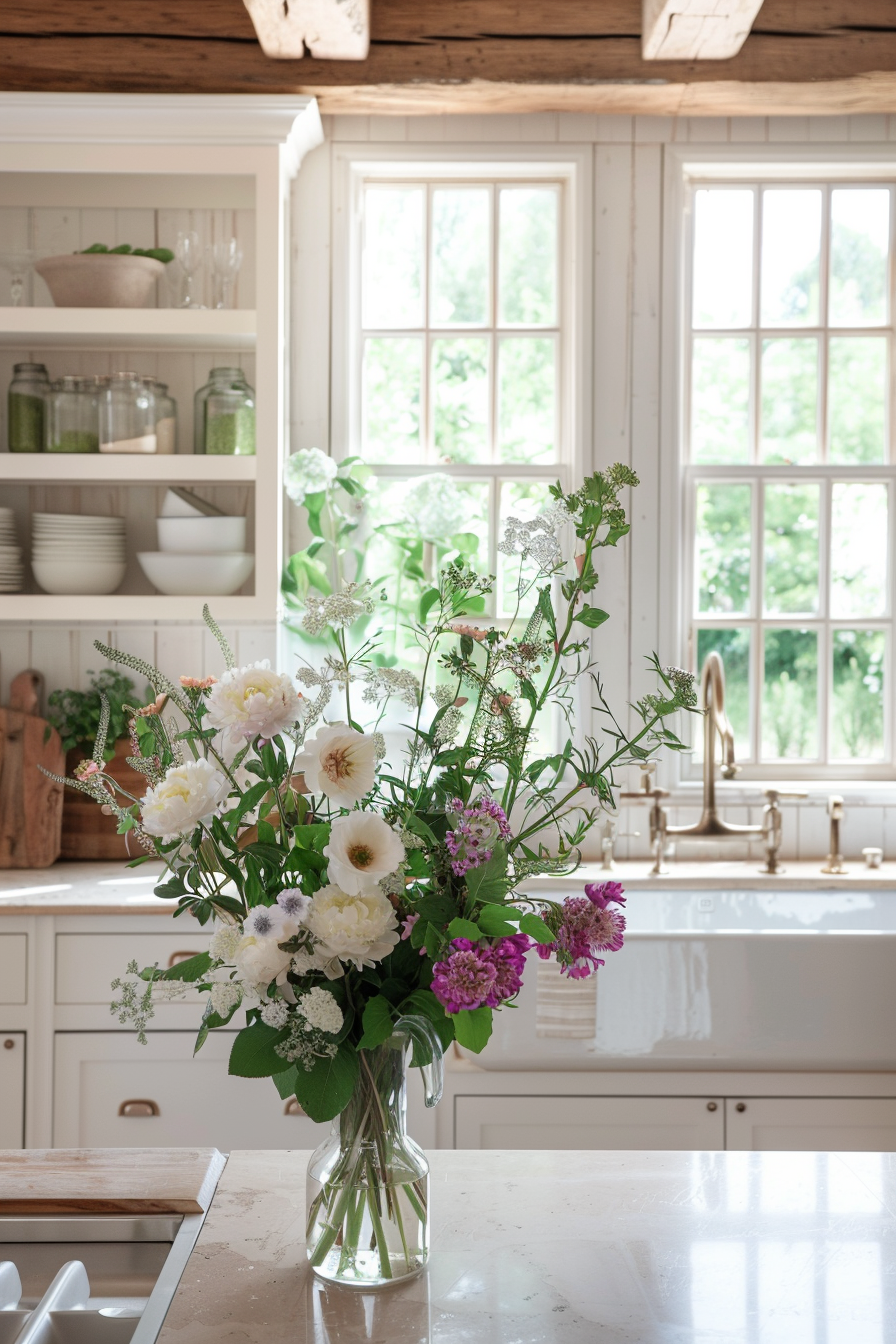 Lush green and fresh flowers in French cuisine