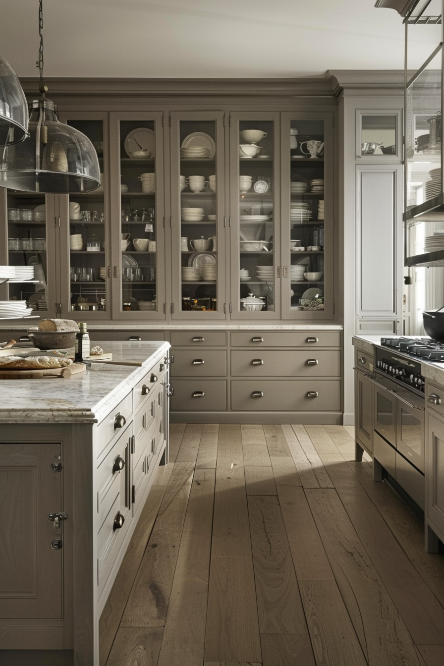 French -style cupboards in a soft cream color